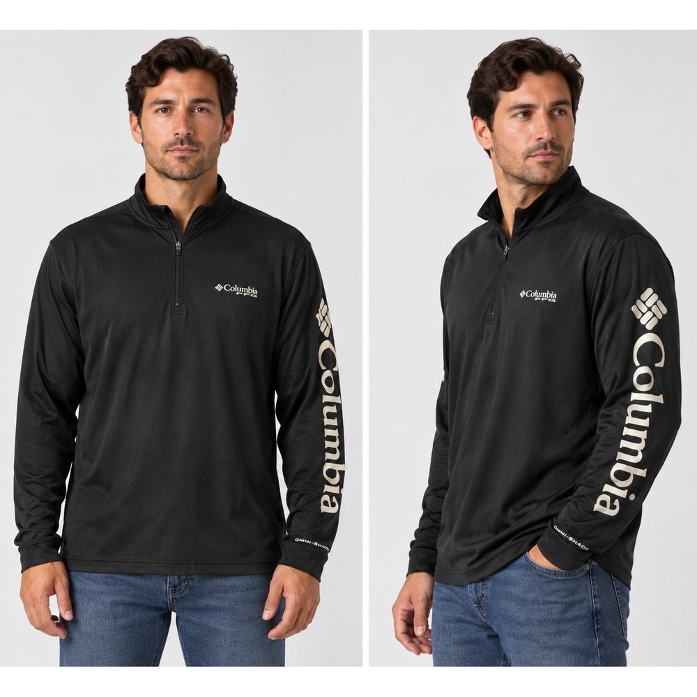 Columbia PFG Terminal Tackle Quarter Zip Pullover Black Mens XL Omni-Shade
